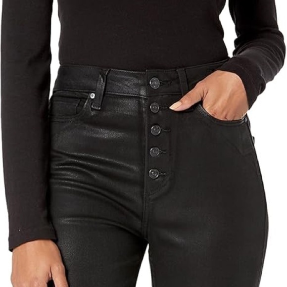New Paige Accent Black Fog Luxe Coating Ultra High Rise Jeans Button Fly Sz 24 - Picture 3 of 14
